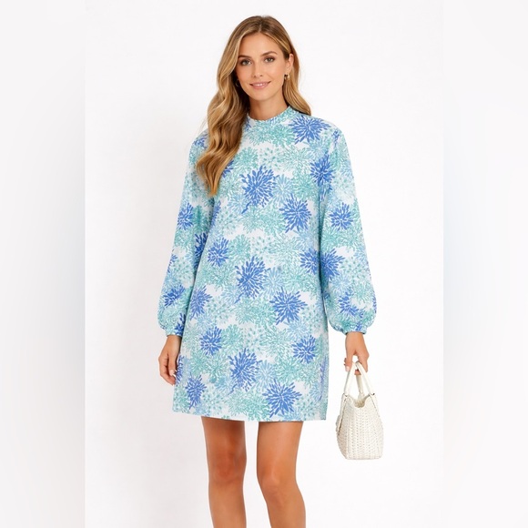 Sail to Sable Dresses & Skirts - Sail to Sable Blue Green Floral Shift Dress Long Sleeve Size Large resortwear